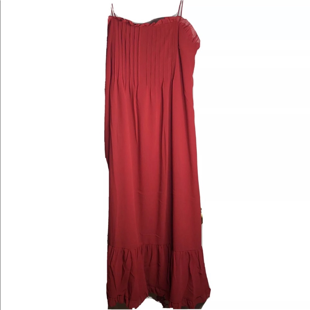 Madewell Pintucked Midi Dress Red Chiffon 12 - Picture 2 of 7